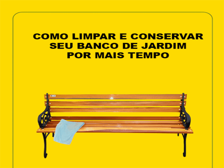 Banco de jardim em madeira e ferro fundido com encosto decorativo