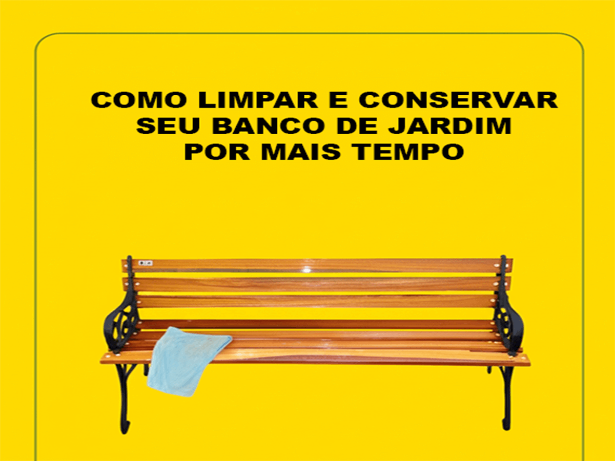 Banco de jardim em madeira e ferro fundido com encosto decorativo